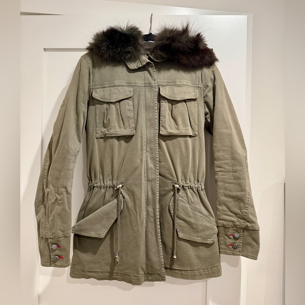 Olive Green Fur-Trimmed Women's Jacket